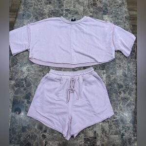 Light Pink Cropped Top and Shorts Set